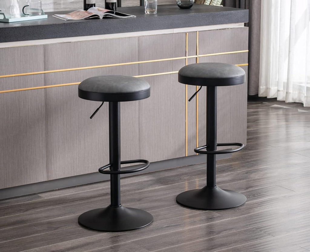 Fraser Country Set of 2 Adjustable Swivel Fabric Round Bar Stool - Black