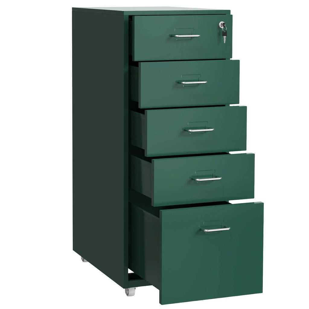 Gorilla Office - Mobile Metal 5 Drawer Cabinet - Pine Green