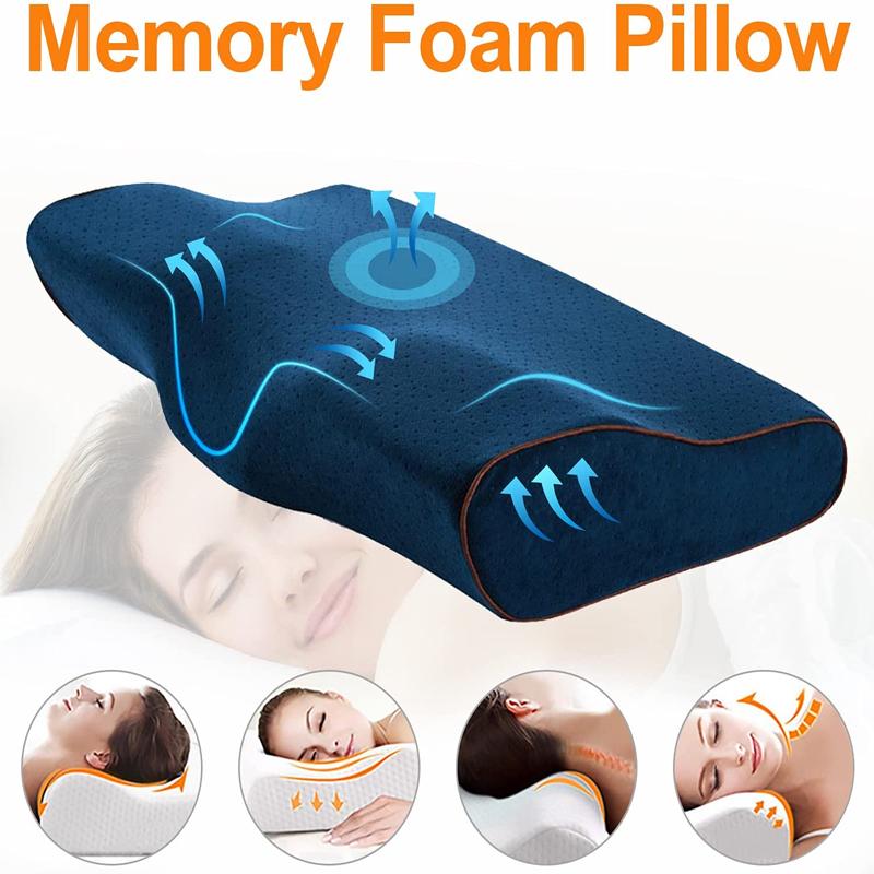 Contoured Memory Foam Pillow - Large (Navy Blue)