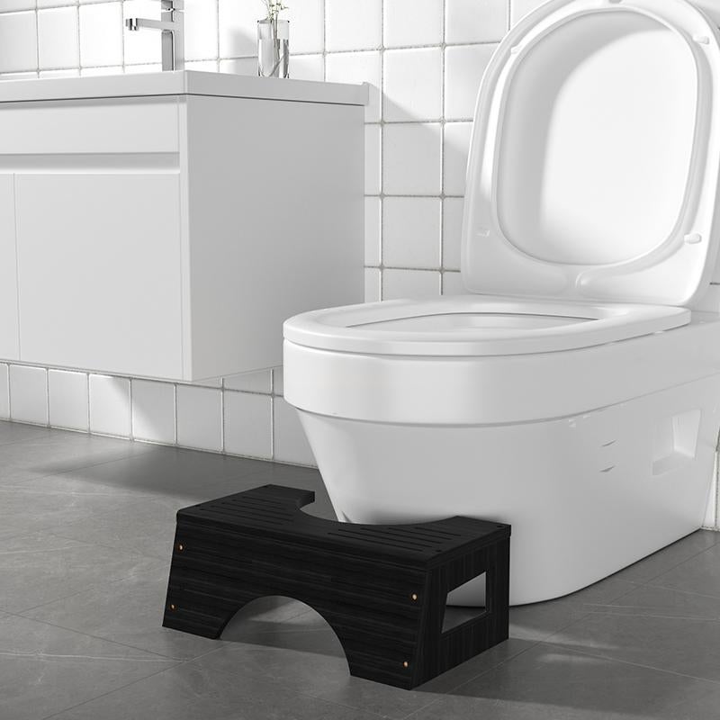 Non-Slip Bamboo Toilet Squat Stool - Black