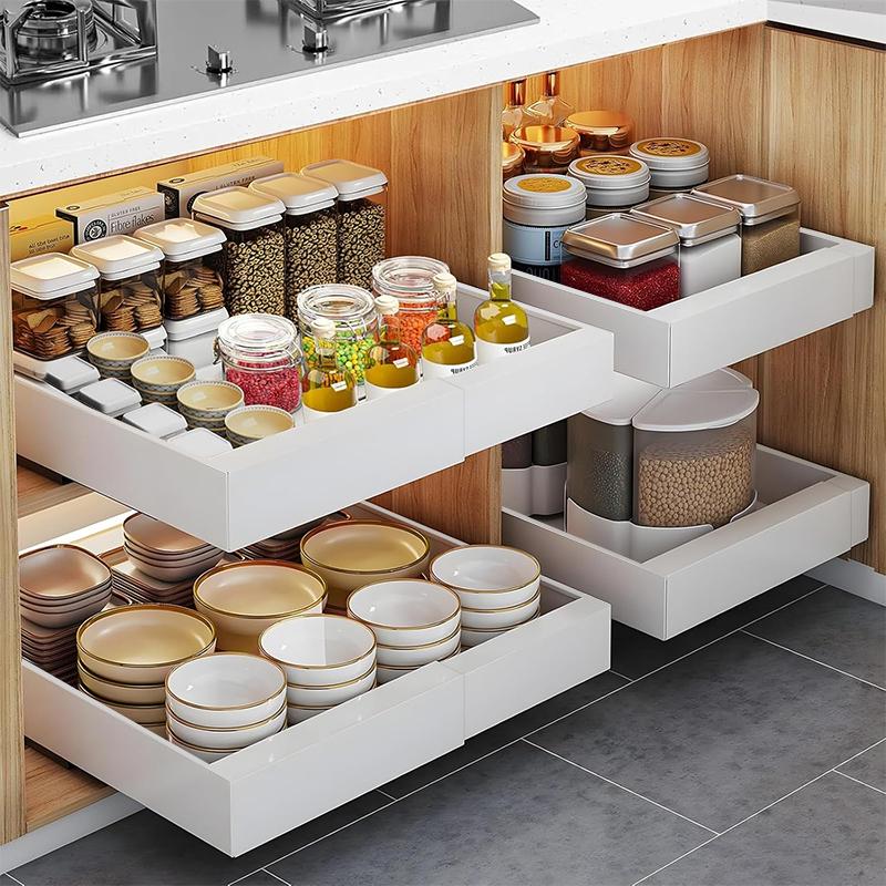 STORFEX Adjustable Width Retractable Kitchen Cabinet Drawer - White