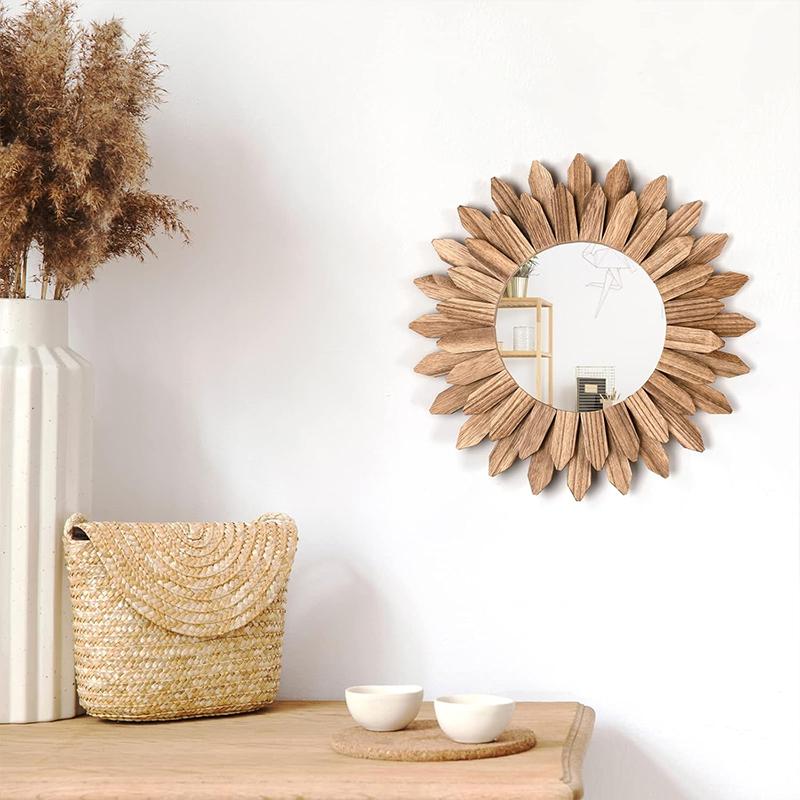 COMFEYA 43cm Rustic Wood Wall Mirror