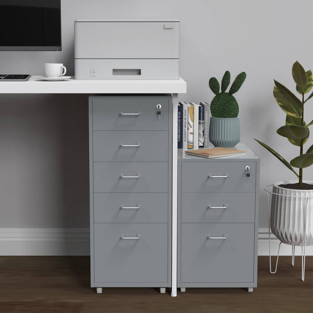 Gorilla Office - Mobile Metal 5 Drawer Cabinet - Grey