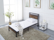 Load image into Gallery viewer, Fraser Country Single Metal Bed Frame with Wooden Rustic Brown Headboard &amp; Footboard - Black