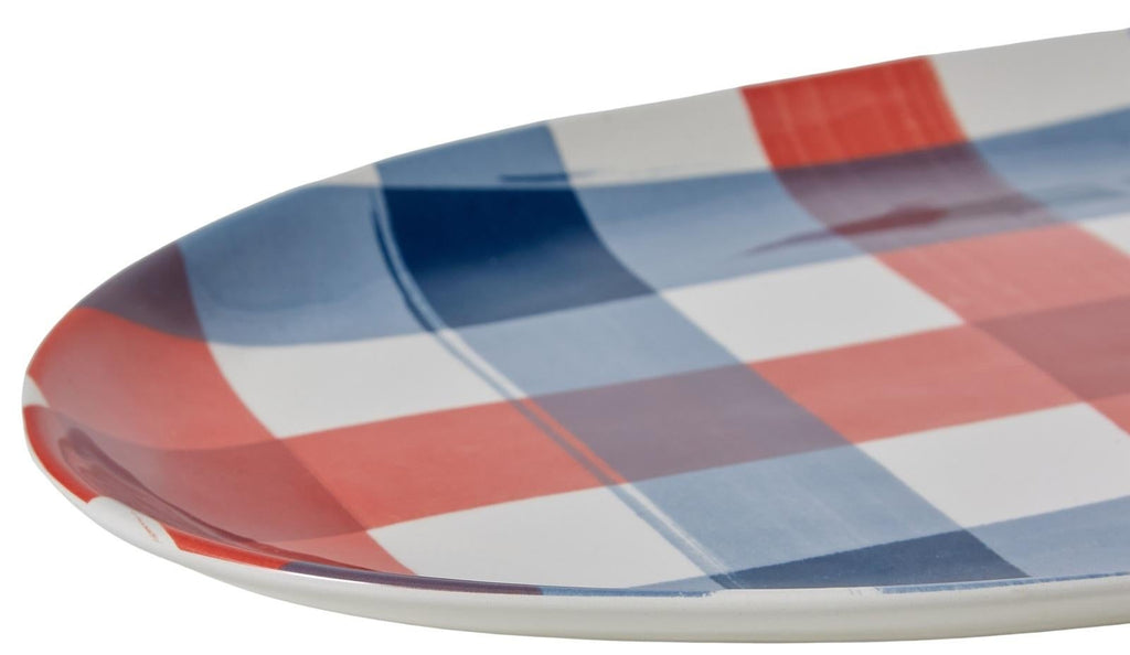 Davis & Waddell: Manor Gingham Oval Platter - Red & Blue (36x22.5cm)