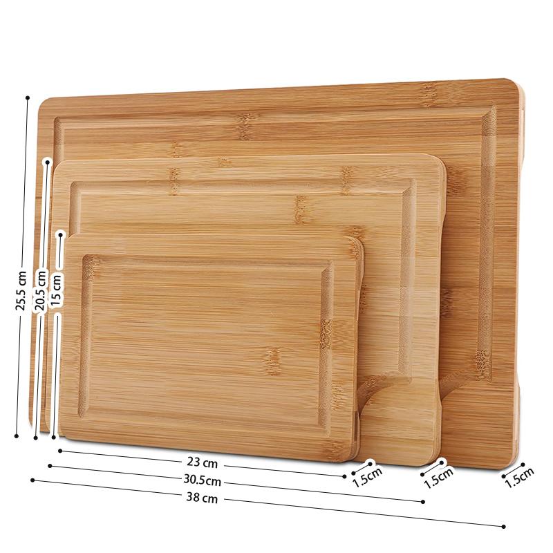 OZZYCOOK 3-Pack Bamboo Cutting Boards for Kitchen Prep and Serving