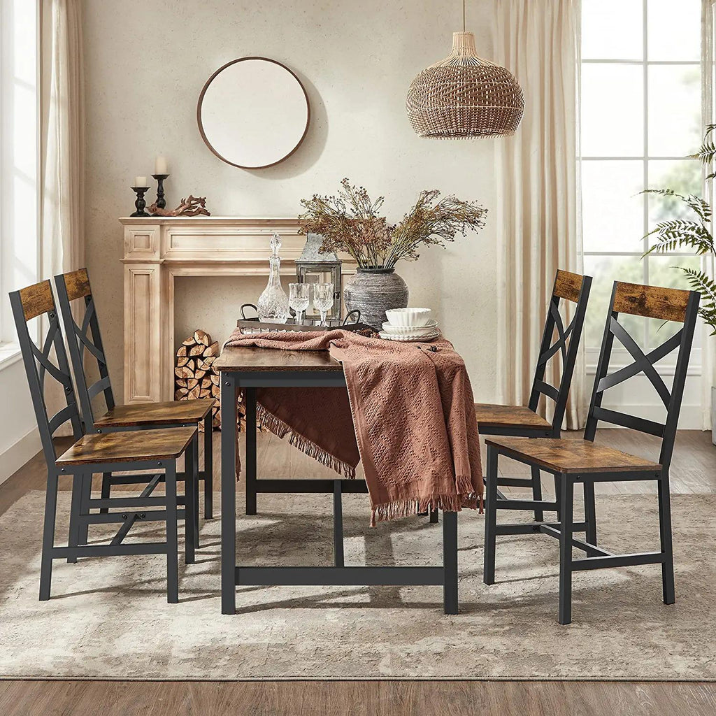Vasagle Set of 2 Industrial Brown Dining Chairs Sets with Backrest