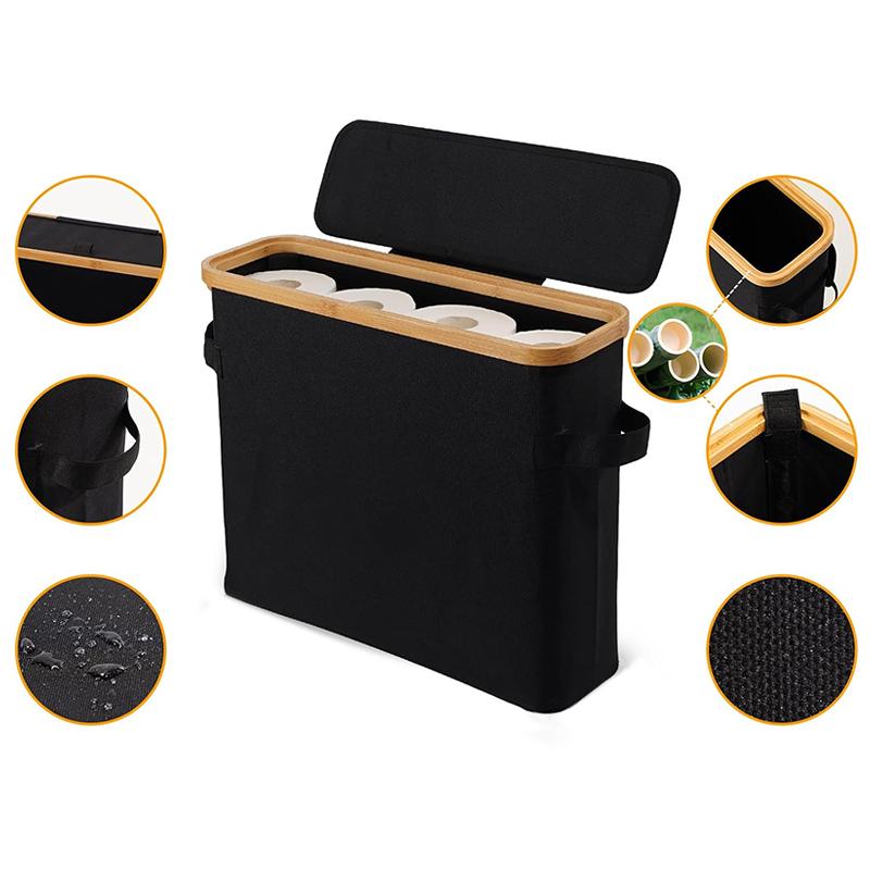 STORFEX Toilet Paper Storage Basket with Lid - Black