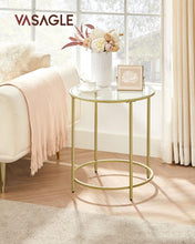 Load image into Gallery viewer, VASAGLE Set of 2 Round Metal Side Tables with Tempered Glass - Gold
