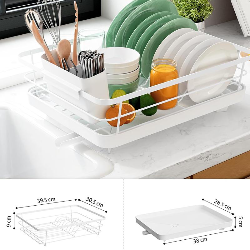 STORFEX Metal Kitchen Drying Rack with Cutlery Holder - White