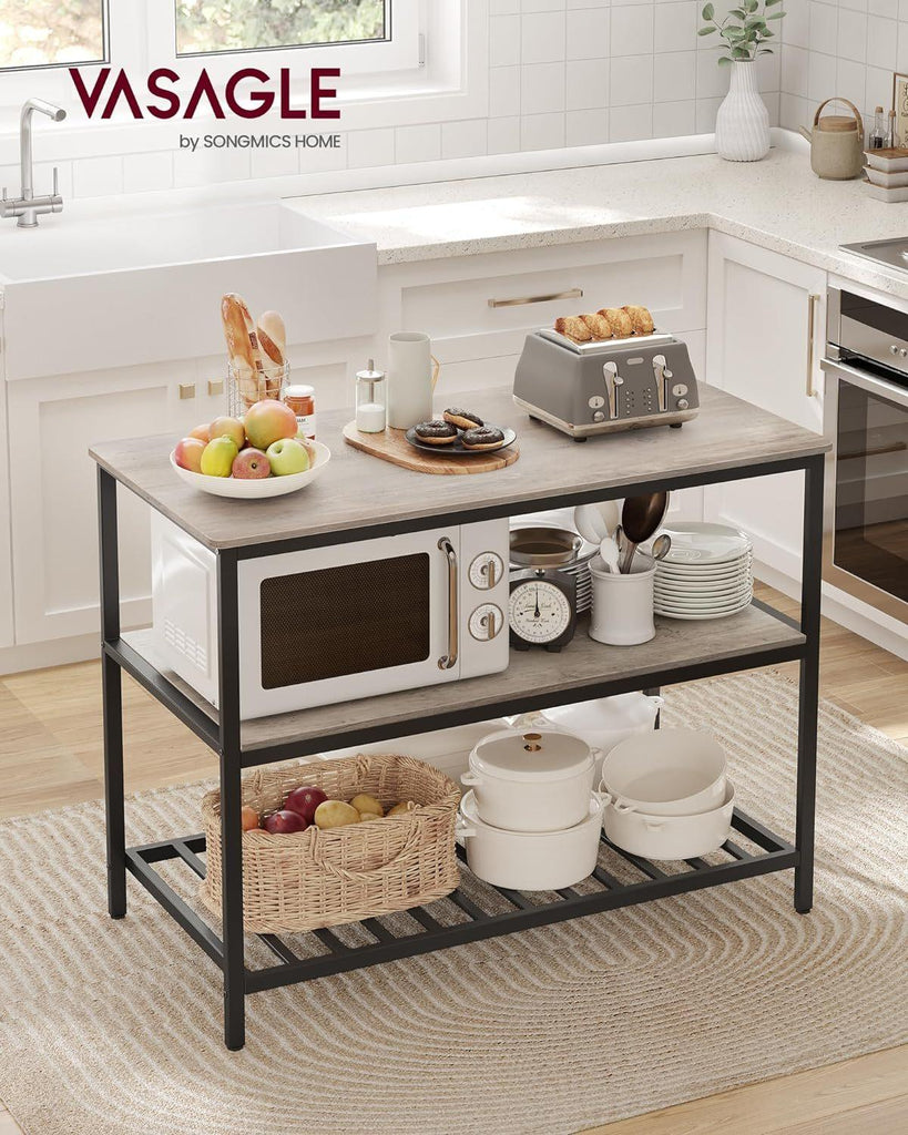 VASAGLE Kitchen Island with 3 Shelves - Greige/Black