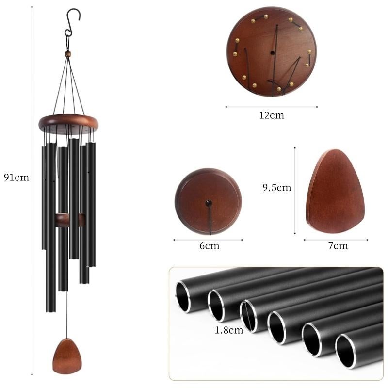 GREENHAVEN 37" Large Aluminium Wind Chime - Black