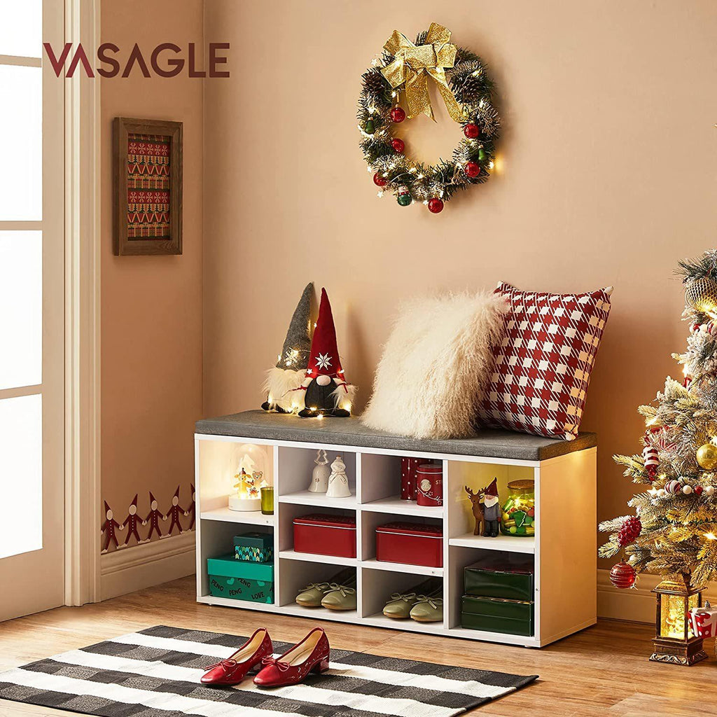 VASAGLE Shoe Bench Storage Cabinet with Cushion - White
