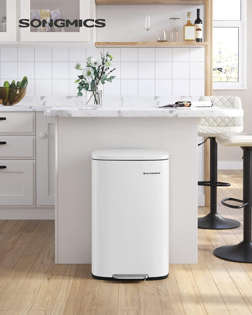 SONGMICS Stainless Steel Rubbish Bin - White (50L)