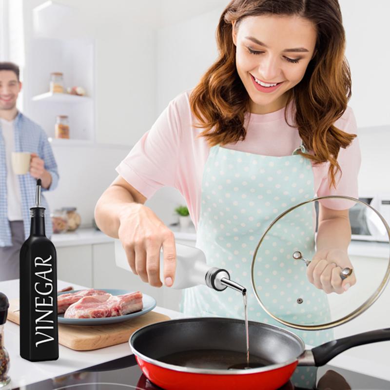 COOKOZZY Oil and Vinegar Glass Dispenser Bottles - White + Black