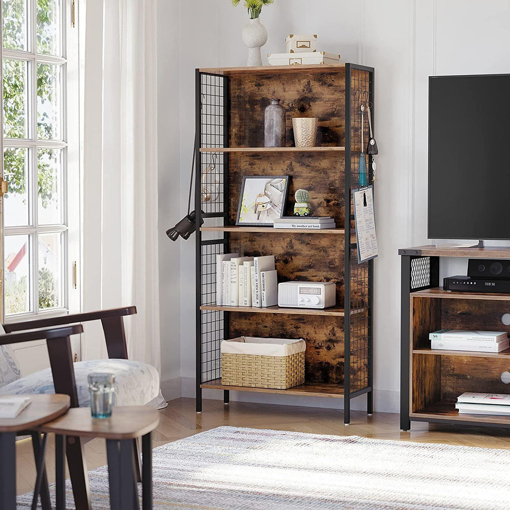 Vasagle : 4 Tiers Metal Frame Bookcase - Rustic Brown