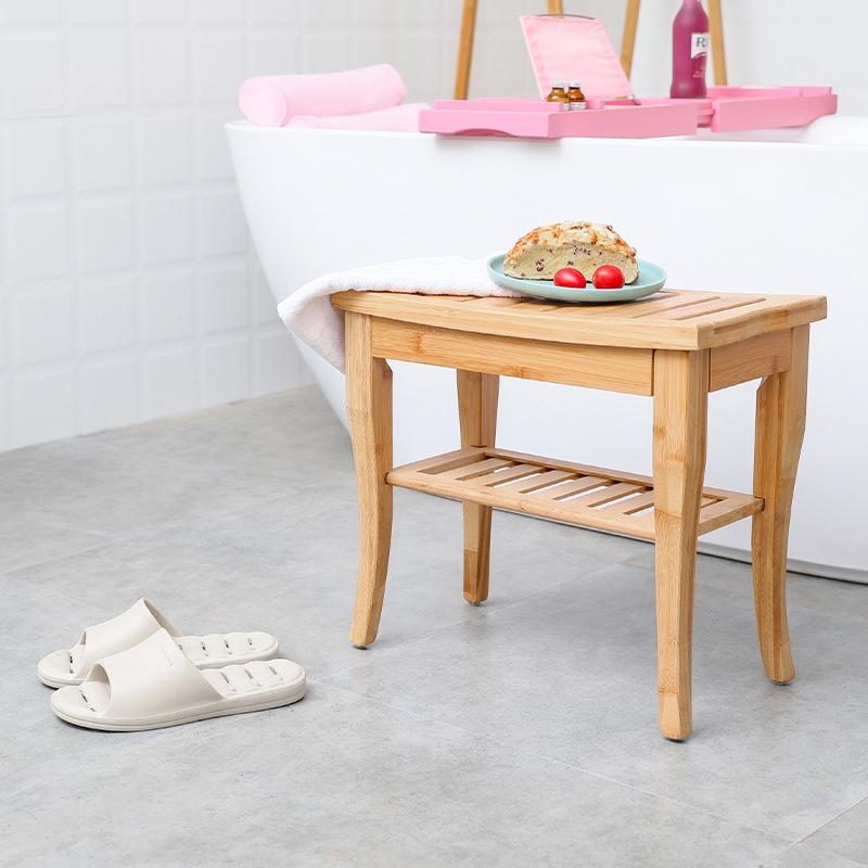 STORFEX 2-Tier Bamboo Shower Stool