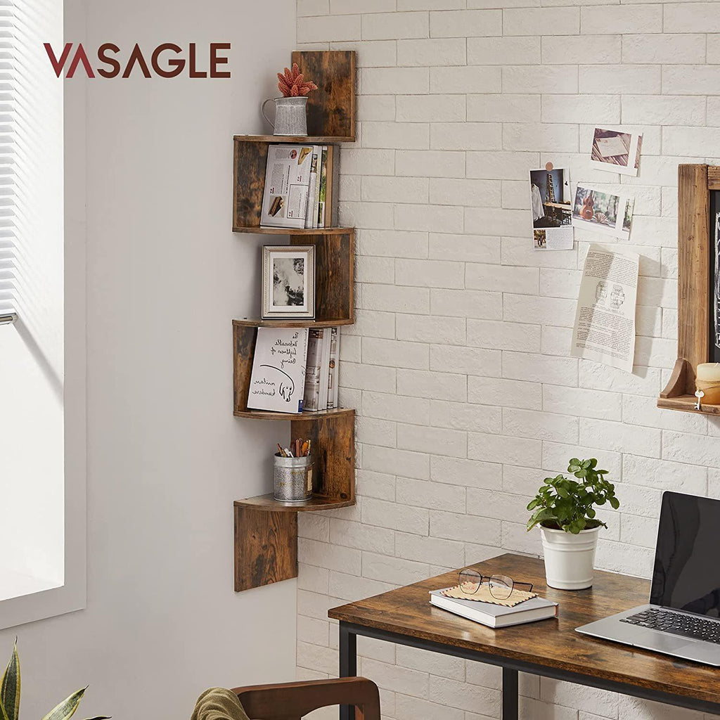 Vasagle Floating Corner Shelf - 5-Tier (Rustic Brown)