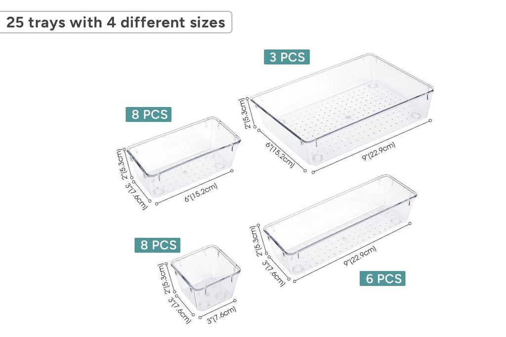25 Piece Clear Drawer Organiser Set