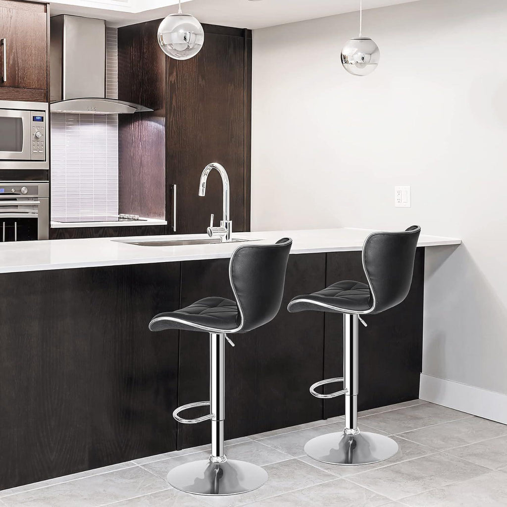 Fraser Country Adjustable Swivel High Back PU Leather Bar Stool (2/Pack) - Black