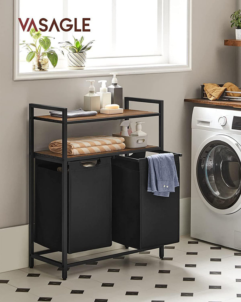 Vasagle 2-Compartment Laundry Hamper with 2 Storage Shelves - Rustic Brown