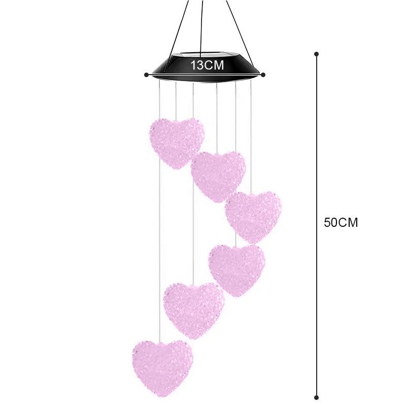 LUMIRO Outdoor Solar Heart Shaped Decorative Wind Chime - Pink