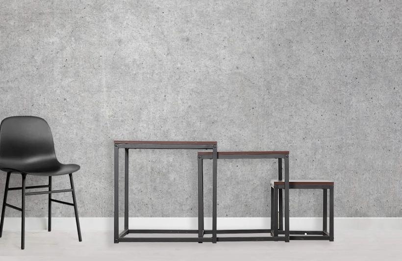 3 Piece Square Nesting Coffee Tables Set - Walnut & Black