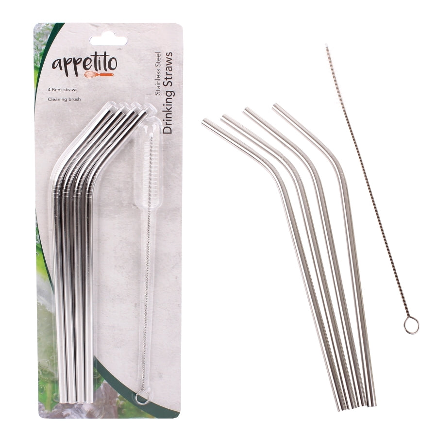 Stainless Steel Straws with Cleaner Brush (Set of 4) - D.Line