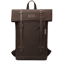 Load image into Gallery viewer, Troop London: Edison Waxed Canvas Backpack - Dark Brown
