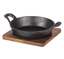 Load image into Gallery viewer, Davis &amp; Waddell: Fine Foods Cast Iron Skillet with Acacia Trivet - Round (24.5x18.5x7.2cm)