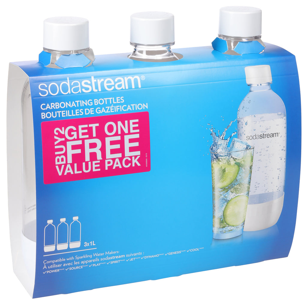 SodaStream: 1L Carb Bottle 2+1 Bonus Pack - White