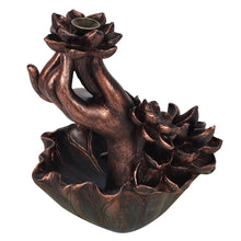 Load image into Gallery viewer, Mt Meru: Lotus &amp; Hand Bronze Backflow Burner