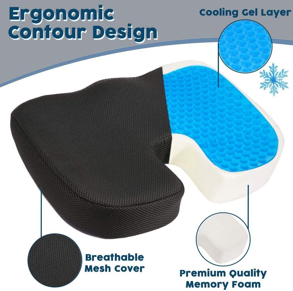 Office Chair Cushion with Memory Foam & Comfort Gel - Black