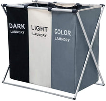 Load image into Gallery viewer, Triple Folding Fabric Laundry Basket