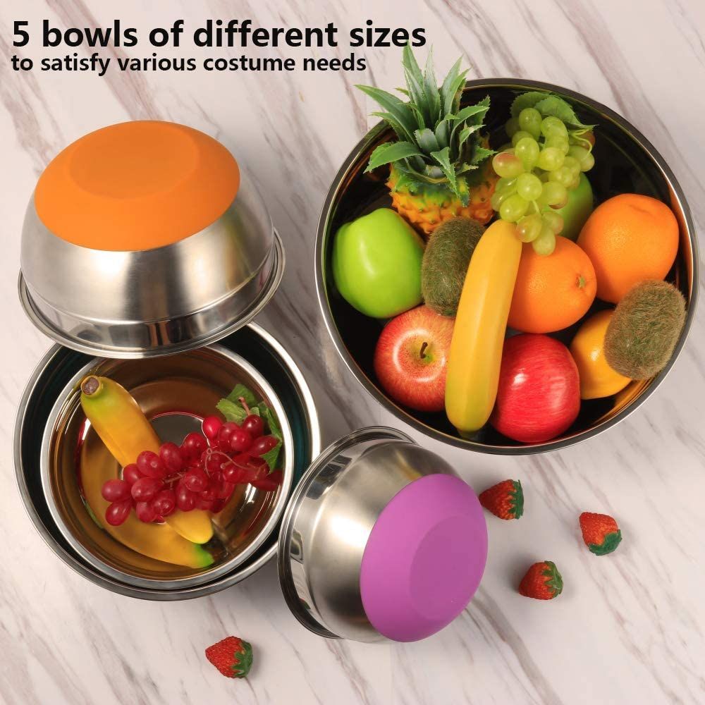 Stainless Steel Mixing Bowls with Silicone Bottoms (Set of 5)