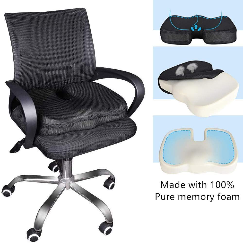 Office Chair Cushion with Memory Foam - Black