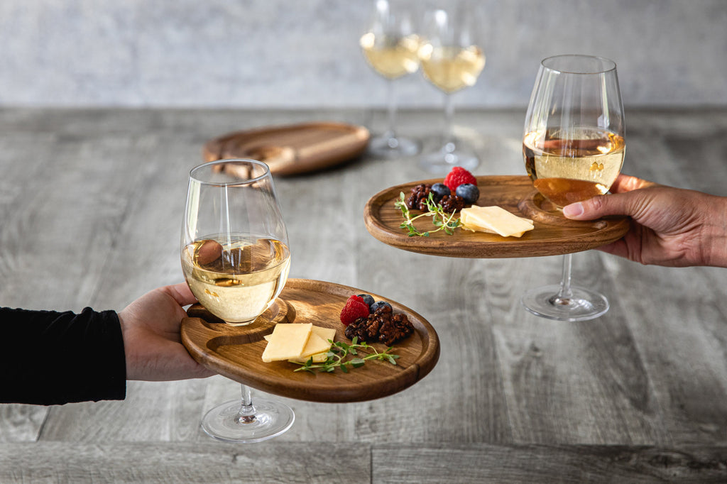 Wine Appetizer Plate Set of 4 - Acacia Wood - Picnic Time