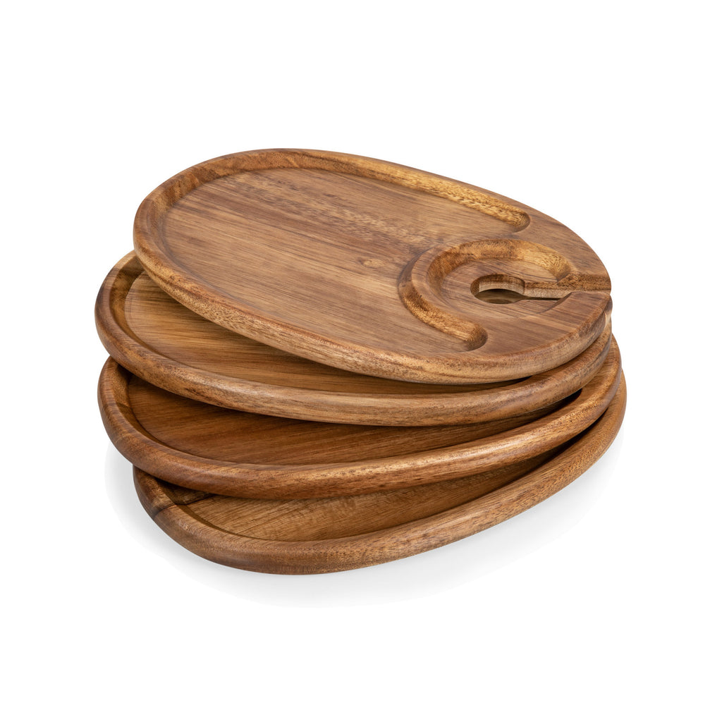 Wine Appetizer Plate Set of 4 - Acacia Wood - Picnic Time