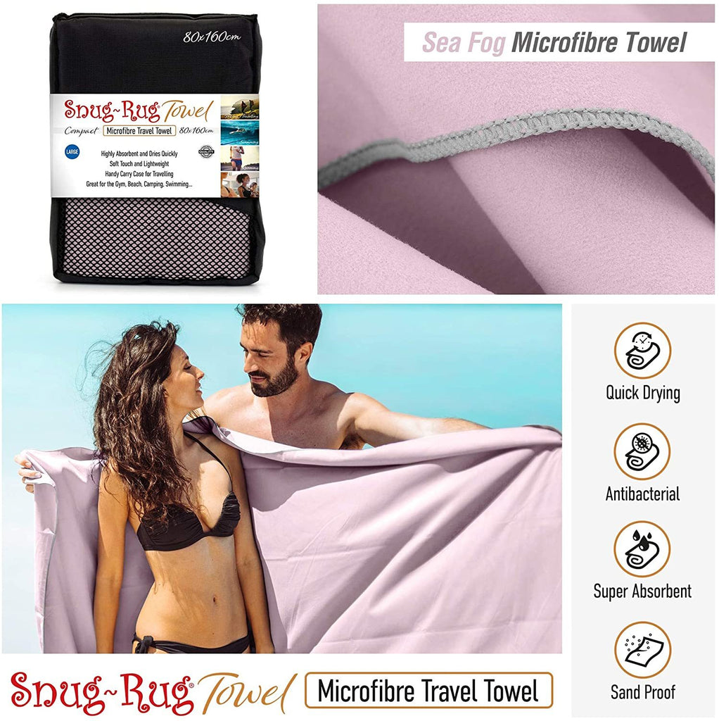 Snug Rug Microfibre Quick Dry Beach Towel - Sea Fog Mauve (Extra Large) - Snug-Rug