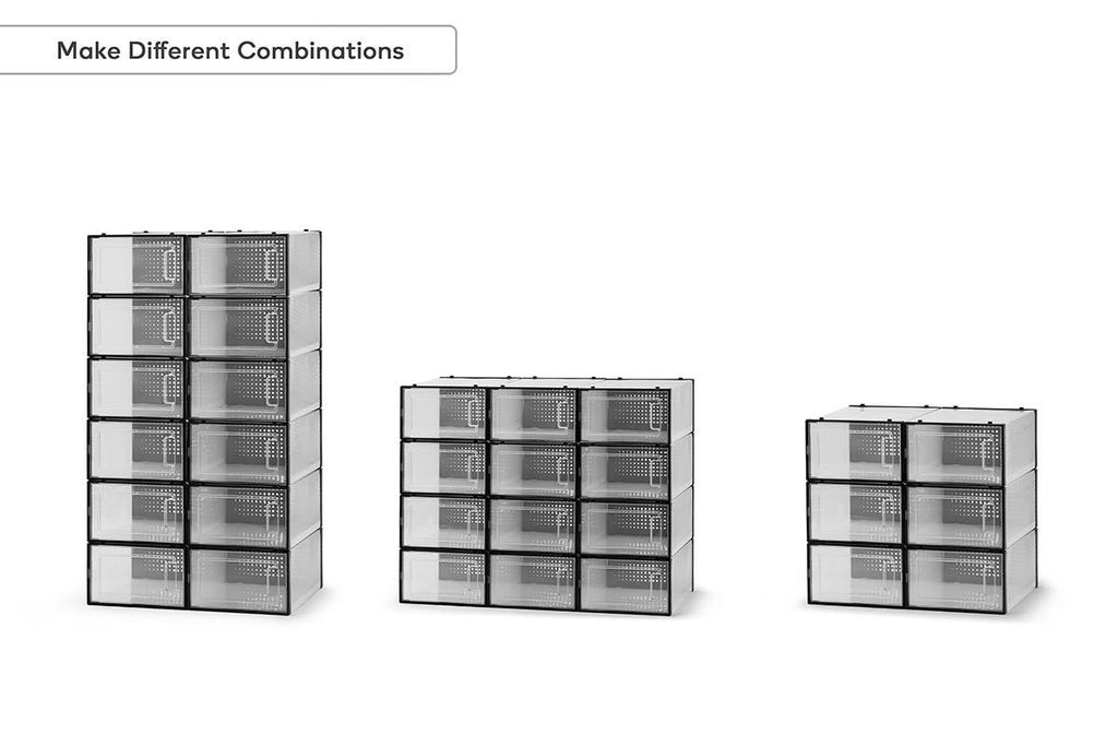 Ovela: Set of 12 Click Shoe Box (Small, Clear/Black)