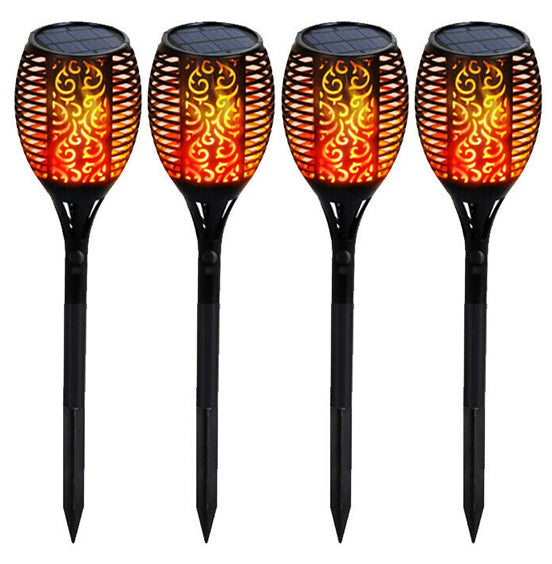 Outdoor Garden Solar Lights - Flame Torch (4-Pack) - Black
