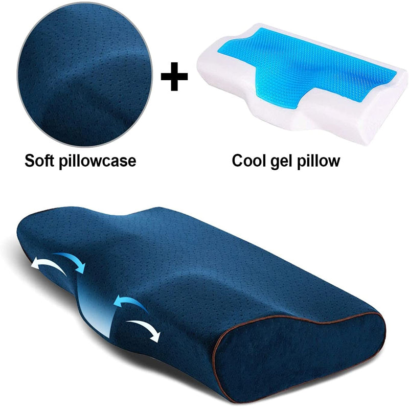 Contoured Memory Foam Pillow - Medium (Navy Blue)