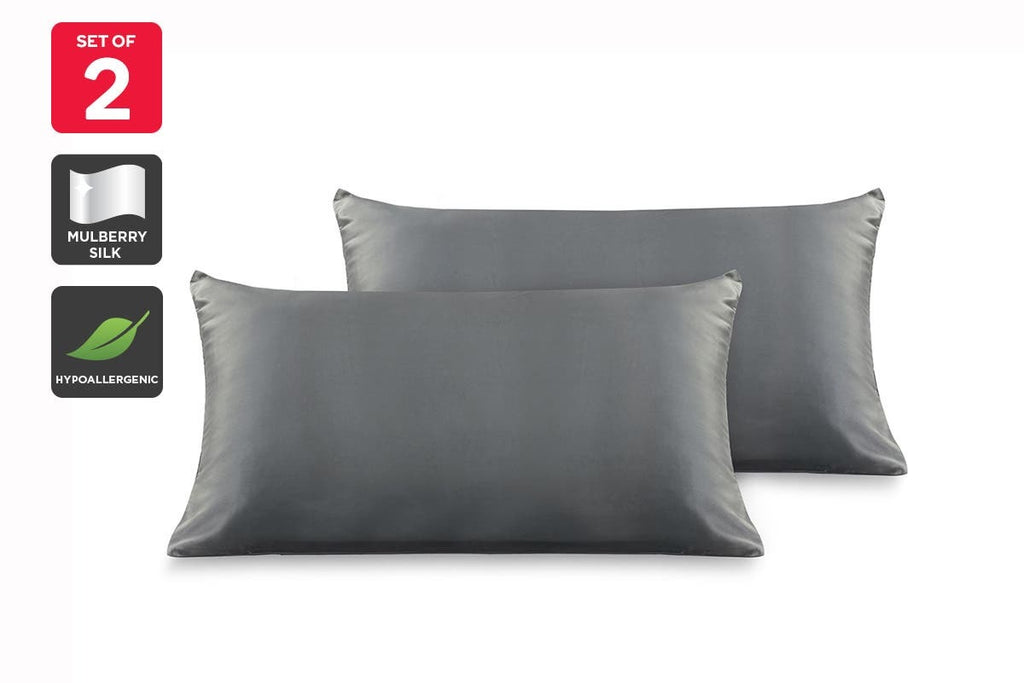 Ovela Set of 2 Mulberry Silk Pillowcases (Charcoal)