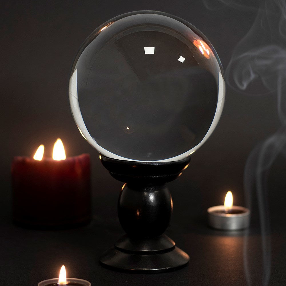 Clear Crystal Ball on Wooden Stand - Large (130mm)
