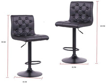 Load image into Gallery viewer, Adjustable Finest Black PU Leatherette Button Bar Stool- Set of 2
