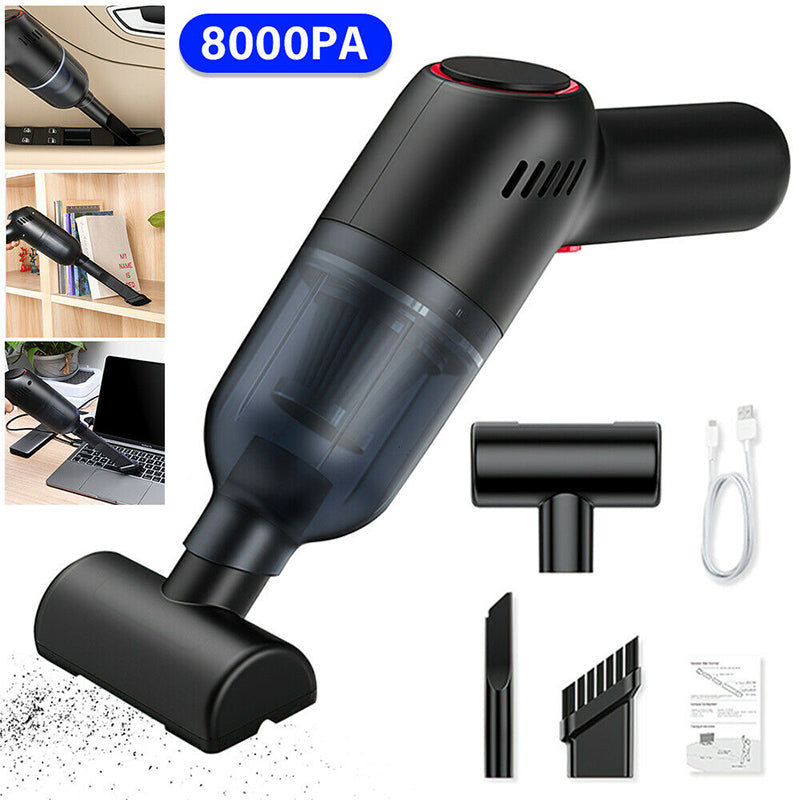Wireless Handheld Car Vacuum Cleaner with 8000Pa Suction - Black