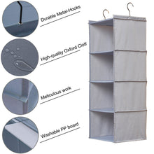 Load image into Gallery viewer, 4-Shelf Hanging Wardrobe Organiser - Grey (30x30x84cm)