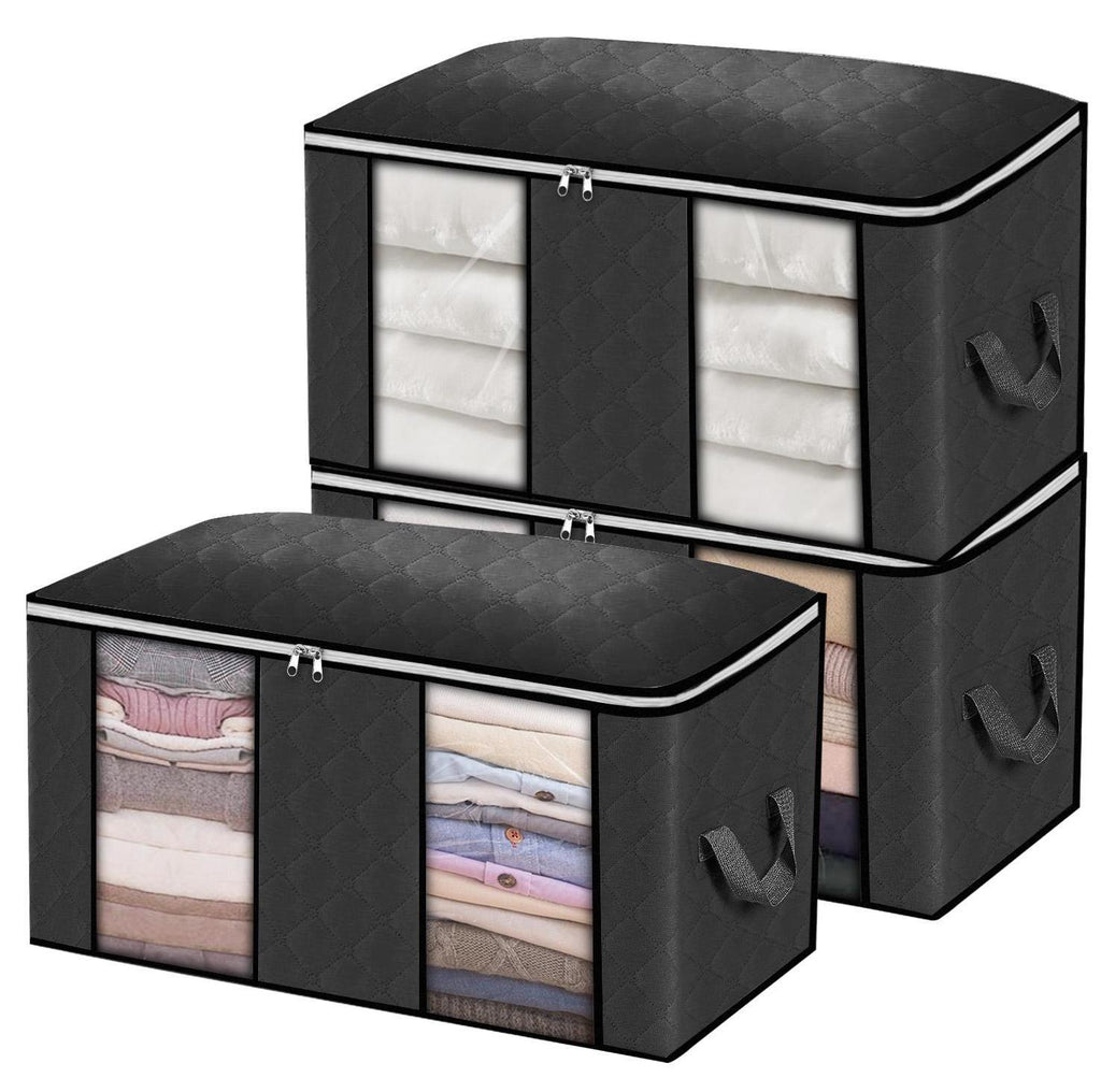 Large Capacity Clothing Storage Bags 3 Pack - Black (60x40x35cm)