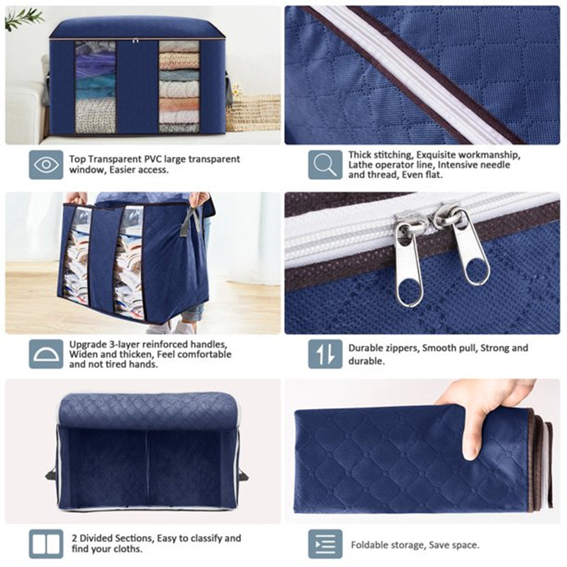 Clothing Storage Bags 3 Pack - Navy (60x40x35cm)