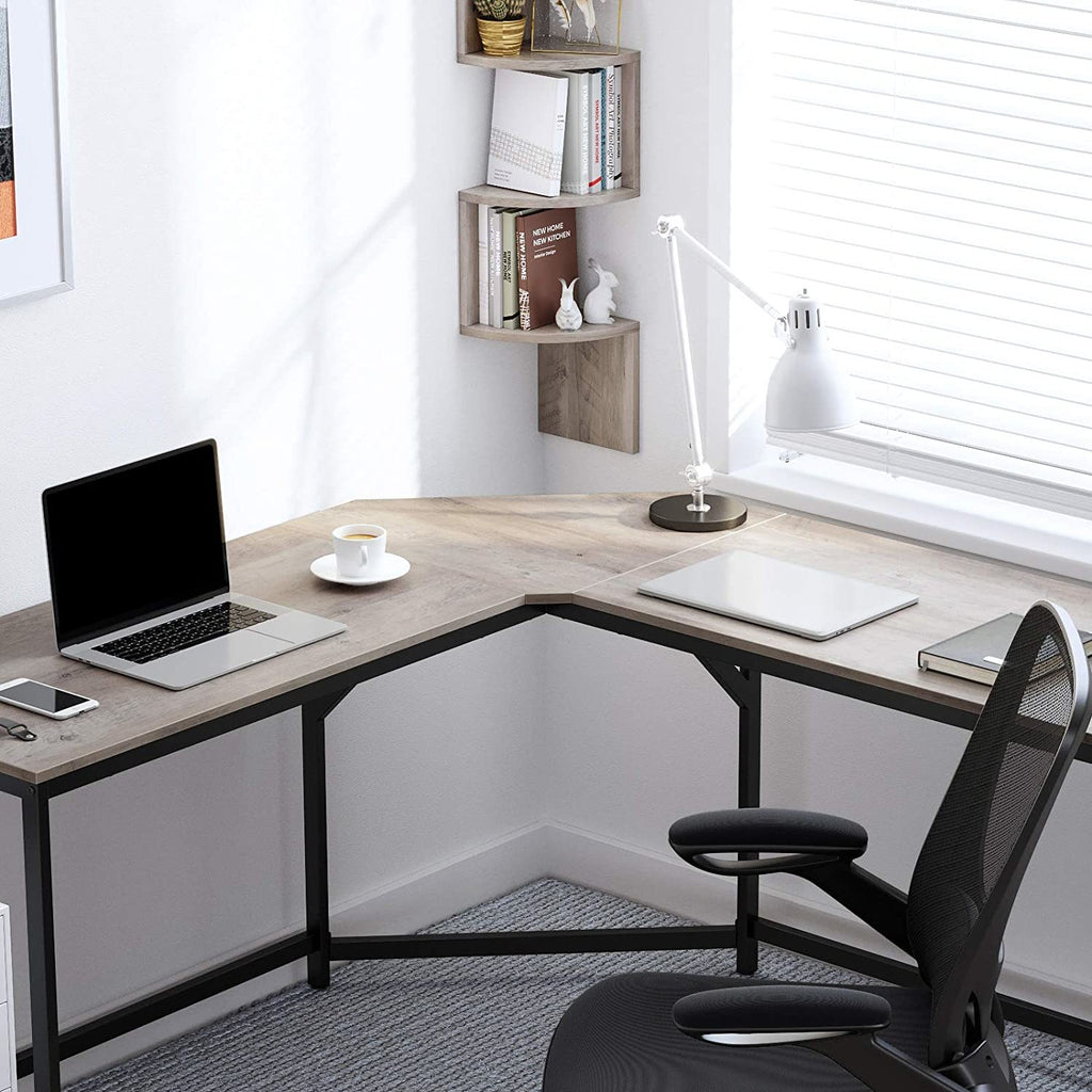 Vasagle L-Shaped Computer Desk - Greige + Black